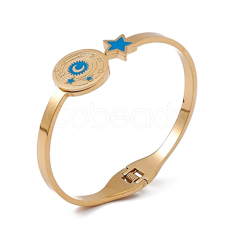 Blue Enamel Moon & Star Hinged Bangle BJEW-L678-04G-1