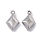 Non-Tarnish 304 Stainless Steel Pendants, Rhombus Charms, Stainless Steel Color, 15.5x9.5x4.5mm, Hole: 1mm