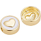 BENECREAT Brass Enamel Beads, Long-Lasting Plated, Flat Round with Heart, White, Real 18K Gold Plated, 11x5mm, Hole: 1.8mm, 10pcs/box