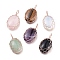 Mixed Gemstones Pendants, Wire Wrapped Pendants, with Rose Gold Plated Brass Wire, Oval, 42.5x23x10mm, Hole: 5x7mm