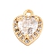 Brass Micro Pave Cubic Zirconia Charms, Real 18K Gold Plated, Heart, Clear, 10x7.5x3.5mm, Hole: 1mm