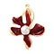 Brass with ABS Plastic Pearl Fold Over Clasps, with Dark Red Enamel, Flower, Real 18K Gold Plated, 36mm