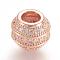 Brass Micro Pave Cubic Zirconia European Beads, Large Hole Beads, Real Rose Gold Plated, Rondelle, Rose Gold, 8.5x7mm, Hole: 4mm