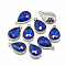 Alloy Glass Pendants, Faceted, teardrop, Platinum, Royal Blue, 19x12x6mm, Hole: 1.5mm