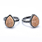 Electroplate Natural Druzy Quartz Crystal Finger Rings, with Eco-Friendly Brass Findings, Lead Free & Cadmium Free, Long-Lasting Plated, Flat Round, Size 7, Gunmetal, PeachPuff, 17mm