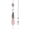 Natural Rose Quartz Cone Dowsing Pendulum Big Pendants, with Meatl Woven Net/Web with Feather, Pendant: 68x16mm