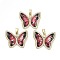 Real 18K Gold Plated Rack Plating Brass Micro Pave Cubic Zirconia Pendants, with Resin, Long-Lasting Plated, Cadmium Free & Lead Free, Butterfly, Dark Red, 21.5x26.5x5mm, Hole: 6x2.7mm