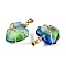 Lampwork Pendants, Copper Wire Wrapped Heart Charms, Golden, Light Green, 24x21x9mm, Hole: 4x6mm