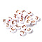 100Pcs Plating Opaque White Acrylic Beads, Rose Gold Metal Enlaced, Flat Round with Letter, Letter E, 7x4mm, Hole: 1.4mm