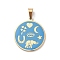 304 Stainless Steel Pendants, with Enamel, Golden, Flat Round with Eye & Elephant, Light Sky Blue, 22x19.5x1.5mm, Hole: 5.5x3mm