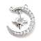 Brass Micro Pave Clear Cubic Zirconia Pendants, Moon & Star Charms, Platinum, 14x12.5x2mm, Hole: 0.8mm