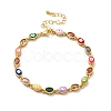 Enamel Evil Eye & Glass Oval Link Chain Bracelet BJEW-G663-01G-01-1