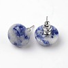 Half Round Dome Natural Blue Spot Jasper Stud Earrings EJEW-L171-04-1