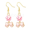 3 Pairs 3 Style Pink Alloy Enamel Charms & Resin Beads Dangle Earrings EJEW-JE05030-04-4