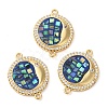 Rack Plating Brass Micro Pave Clear Cubic Zirconia Flat Round with Moon Connector Charms KK-K385-088G-2