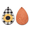 Single Face Sunflower Printed Wood Big Pendants WOOD-TAC0021-01B-1