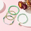 4Pcs 4 Style Glass & Polymer Clay Beaded Stretch Bracelets Set with Clover Charms BJEW-TA00305-5