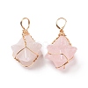 Natural Rose Quartz Copper Wire Wrapped Pendants G-B041-02G-14-2