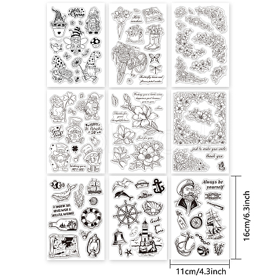 Globleland 9 Sheets 9 Style PVC Plastic Stamps DIY-GL0002-82H-1