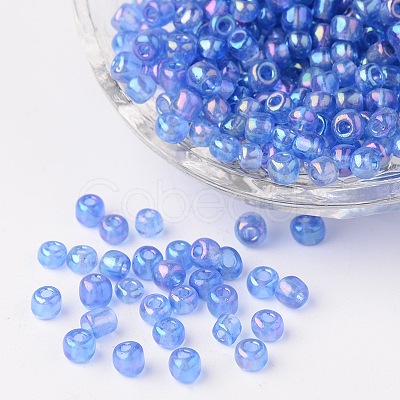 6/0 Transparent Rainbow Colours Round Glass Seed Beads X-SEED-A007-4mm-166-1