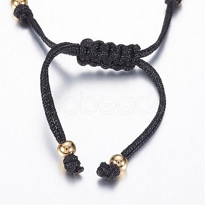 Adjustable Brass Braided Beaded Bracelets BJEW-G528-07G-1