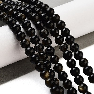 Natural Golden Sheen Obsidian Beads Strands G-C068-6mm-9-1