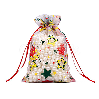 Christmas Theme Rectangle Printed Organza Drawstring Bags CON-PW0001-066A-03-1