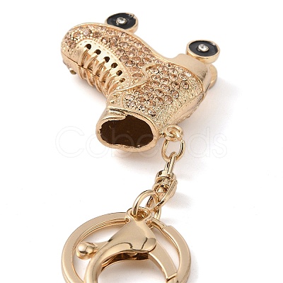 Golden Zinc Alloy with Rhinestone Ice Skates Keychain DIY-B075-01G-03-1