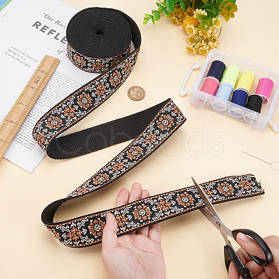 5 Yards Ethnic Style Polyester Jacquard Flower Ribbon OCOR-WH0090-042-1