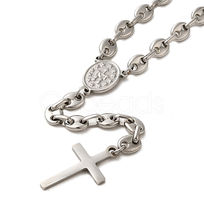 202 Stainless Steel Rosary Bead Necklaces STAS-A100-09P-1