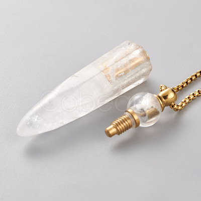 Natural Quartz Crystal Openable Perfume Bottle Pendant Necklaces NJEW-H216-05G-1