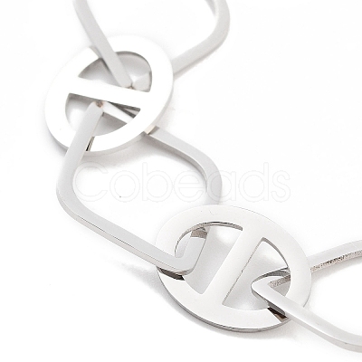 Non-Tarnish 304 Stainless Steel Oval & Rhombus Link Chain Bracelets for Women BJEW-K249-01P-1