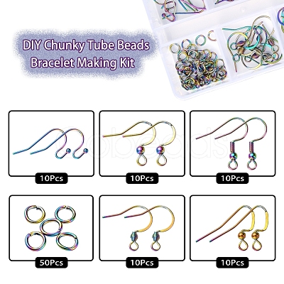 50Pcs 5 Style Ion Plating(IP) Rainbow Color 304 Stainless Steel French & Flat Earring Hooks STAS-YW0001-25-1