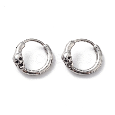 Non-Tarnish 304 Stainless Steel Skull Hoop Earrings for Men Women EJEW-F312-03AS-1