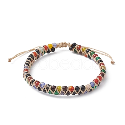 Natural Agate Round Braided Bead Bracelets BJEW-JB09840-02-1