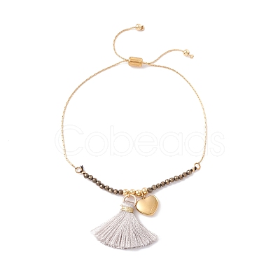 Polyester Tassel & Heart Charm Slider Bracelets for Women STAS-P302-13G-1