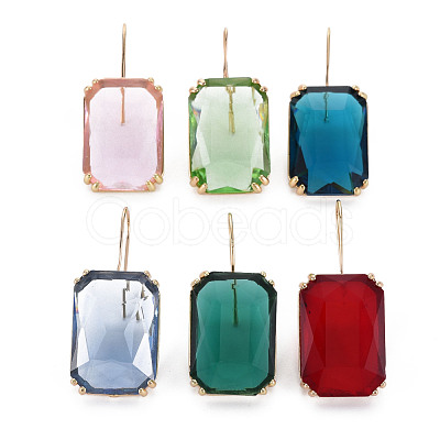 Faceted Rectangle Glass Dangle Earrings EJEW-Q021-002-1