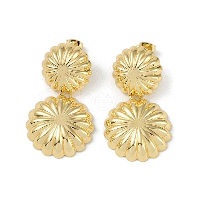 Double Flower Brass Stud Earrings EJEW-K257-06G-1