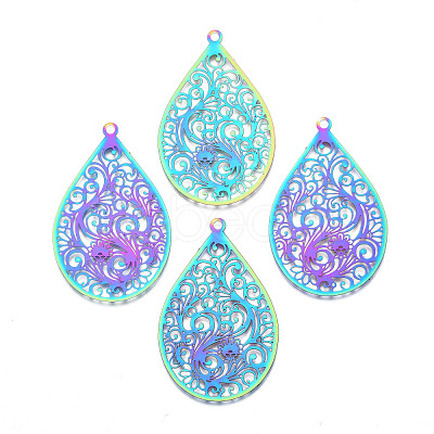 Ion Plating(IP) 201 Stainless Steel Filigree Pendants STAS-T057-57-1