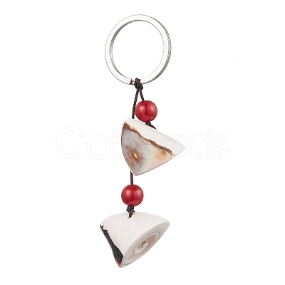 3Pcs Natural Shiva Eye Shell & Acrylic Imitation Pearl Pendant Keychain KEYC-JKC00990-1