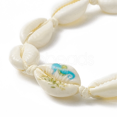 Narural Cowrie Shell Braided Bead Anklet for Women AJEW-AN00527-01-1