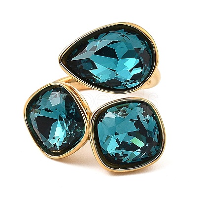 Teardrop & Square Glass Open Cuff Rings RJEW-G289-01G-03-1