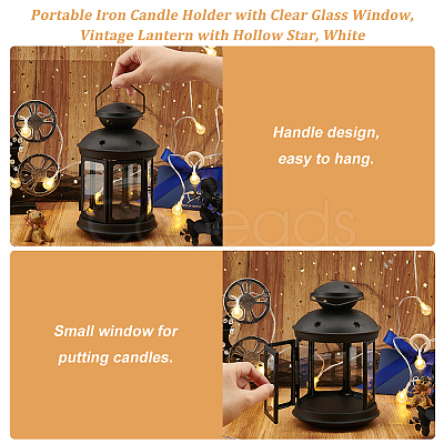 Portable Iron Candle Holder with Clear Glass Window AJEW-WH0299-85B-1