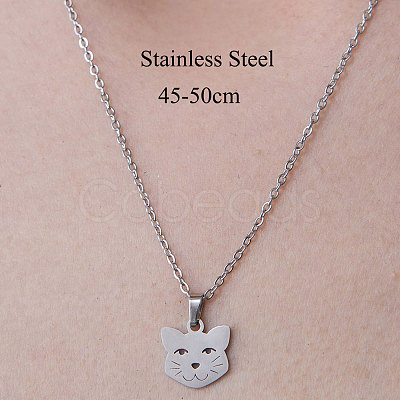 Non-Tarnish 201 Stainless Steel Cat Pendant Necklace NJEW-OY001-23-1