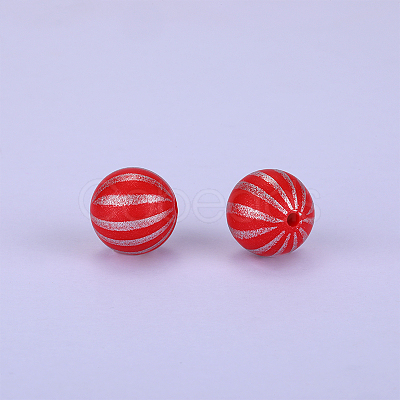 Printed Round with Stripe Pattern Silicone Focal Beads SI-JX0056A-138-1