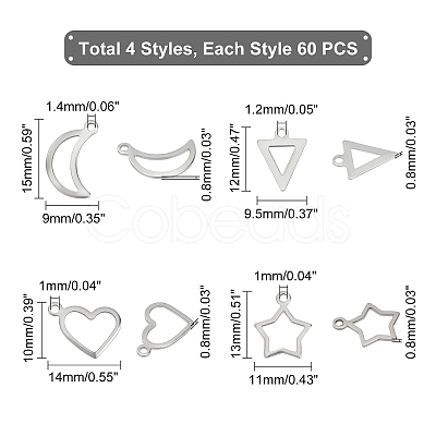 DICOSMETIC 240Pcs 4 Style 304 Stainless Steel Open Pendants STAS-DC0005-65-1