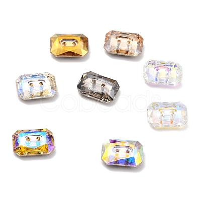 2-Hole Rectangle Glass Rhinestone Buttons BUTT-D001-J-1