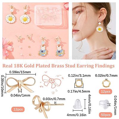 CREATCABIN 12Pcs Brass Stud Earring Findings DIY-CN0002-48-1