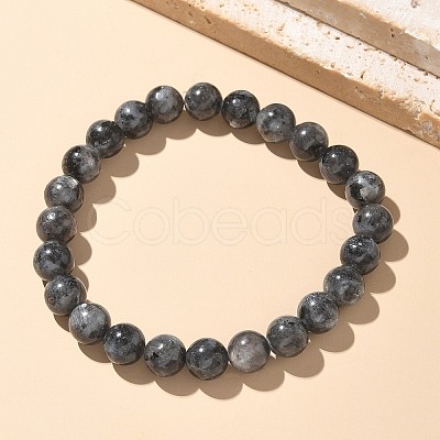 Natural Larvikite Bead Stretch Bracelets BJEW-K212-B-046-1