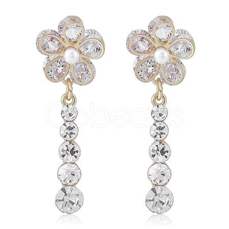 Flower Dangle Drop Stud Earrings Cubic Zirconia Crystal Rhinestone Pearl Flower Drop Earrings Party Christmas Wedding Jewelry Gifts for Women JE1068A-1